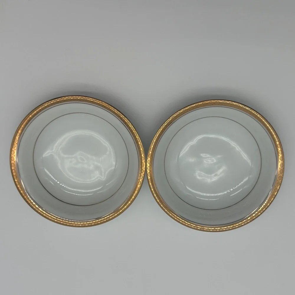 Noritake Richmond 6124 Fruit Bowls Gold Encrusted Rim White China Japan Set of 2